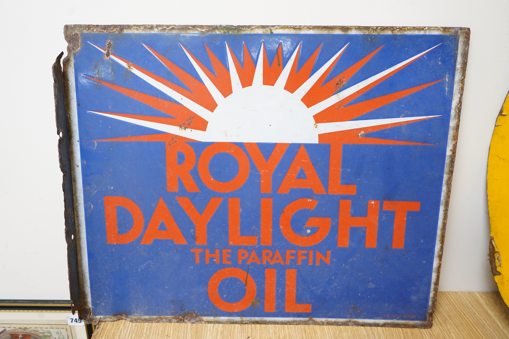 A Royal Daylight The Paraffin Oil, enamel double sided advertising sign, 56cm wide